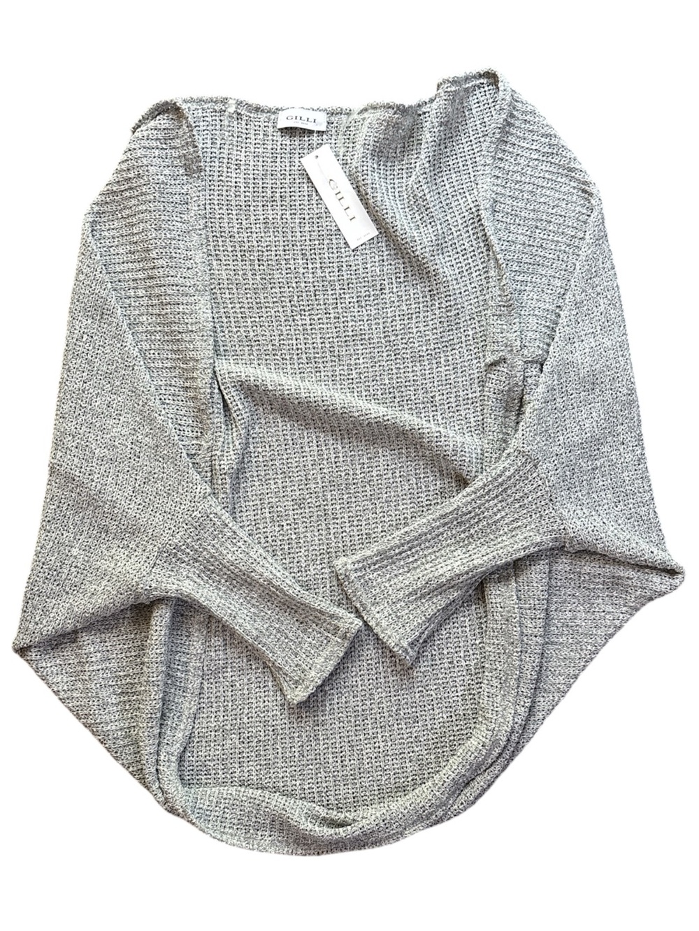 Gilli Heather Gray Crew Open Neck Knit Dolman Cardigan Sweater Granny Core